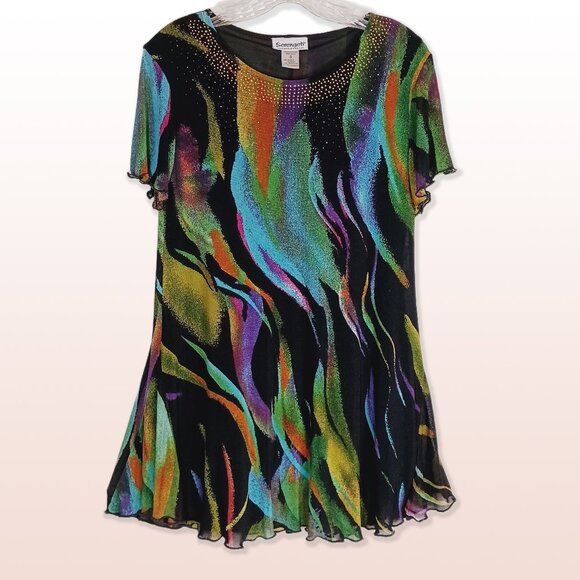 Serengeti Colorful Long Ruffle Tunic with Neck Sparkles Size S - Picture 1 of 11